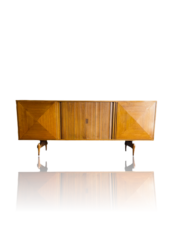 Mid-Century Modern Sculpture Dimond Credenza With Tambour Door image 0