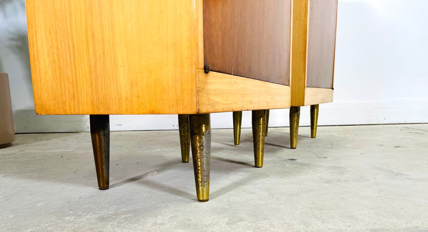 Pair of Mid-Century Modern Maple / Walnut Nightstands image 6