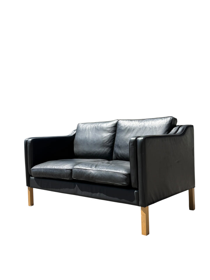 Mid-Century Modern Black Leather Sofa – Two Seater image 0