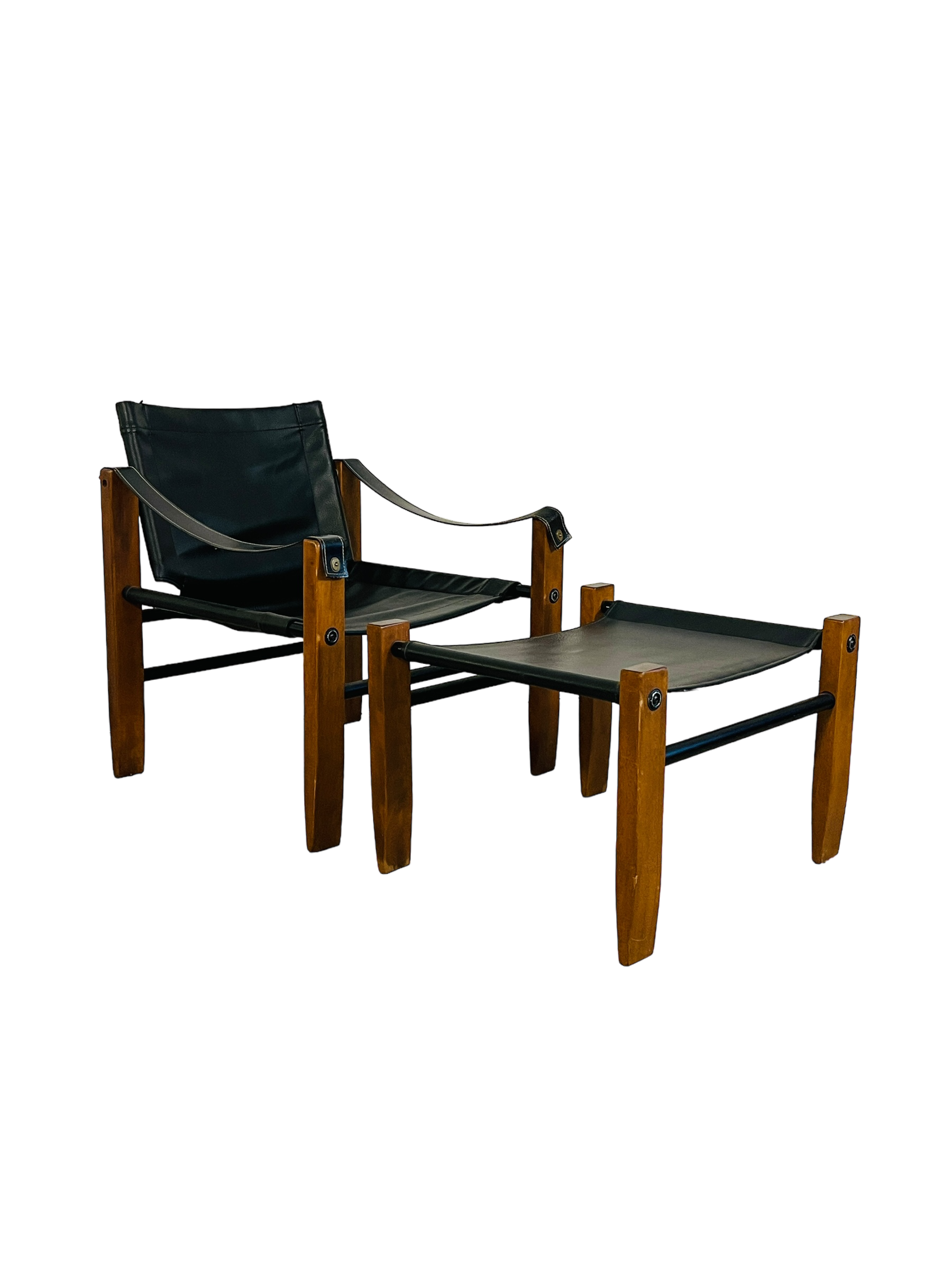 Mid Century Modern Leather Safari Lounge Chair & Ottoman image 0