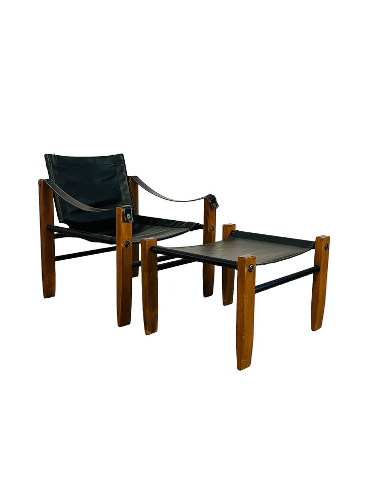 Mid Century Modern Leather Safari Lounge Chair & Ottoman image 0