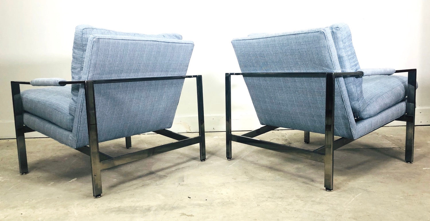 Pair of Milo Baughman Thayer Coggin Chrome Flat Bar Lounge Chairs image 4