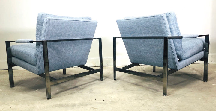 Pair of Milo Baughman Thayer Coggin Chrome Flat Bar Lounge Chairs image 4