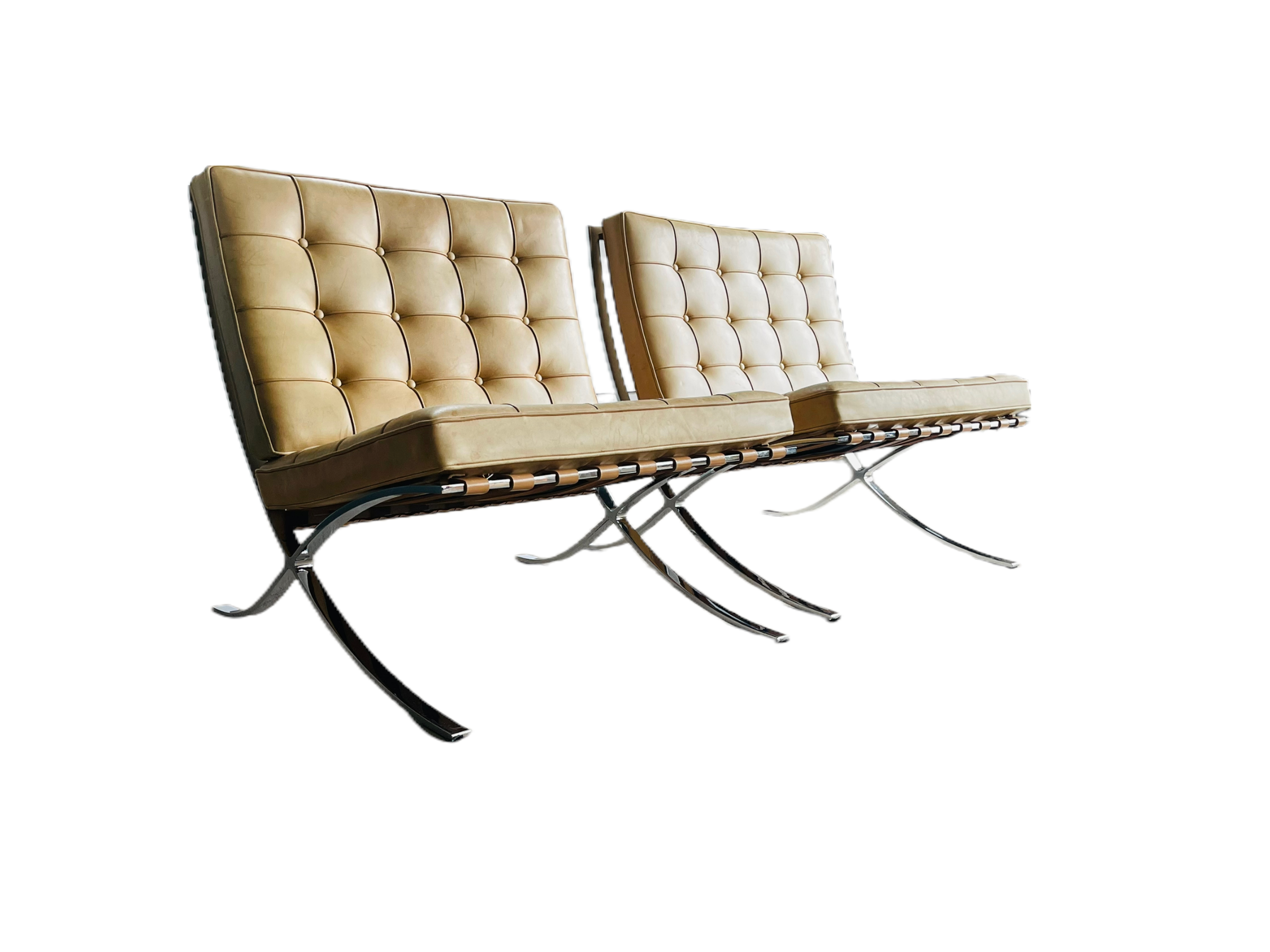 Pair of Knoll Leather Ludwig Mies Van Der Rohe Barcelona Chairs image 0