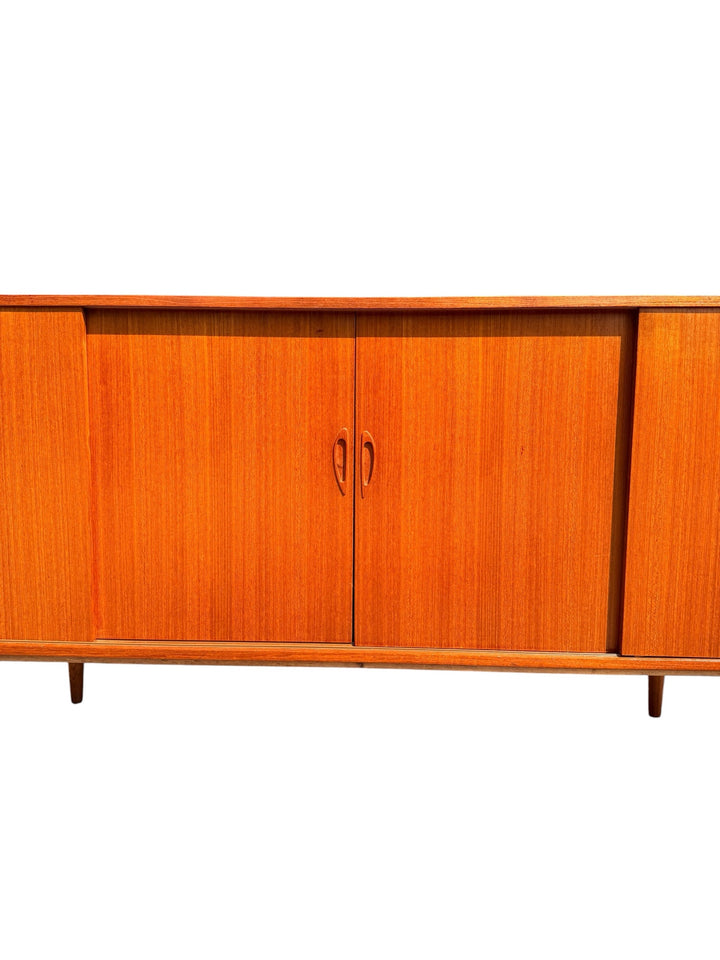 Danish Teak Credenza, center door sculpted handle detail