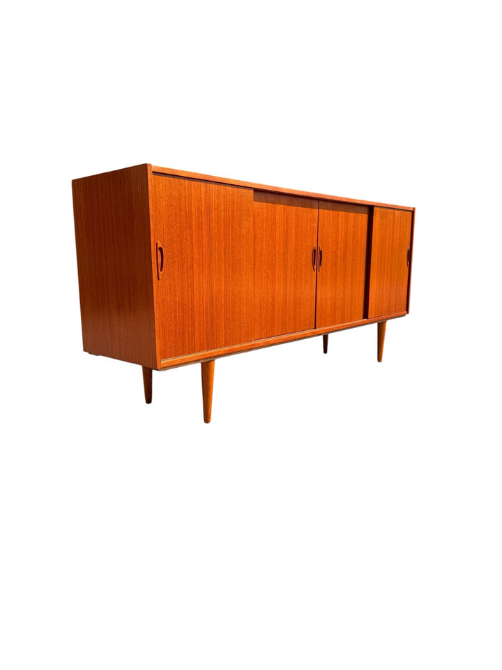 Danish Teak Credenza, three-quarter angle left side