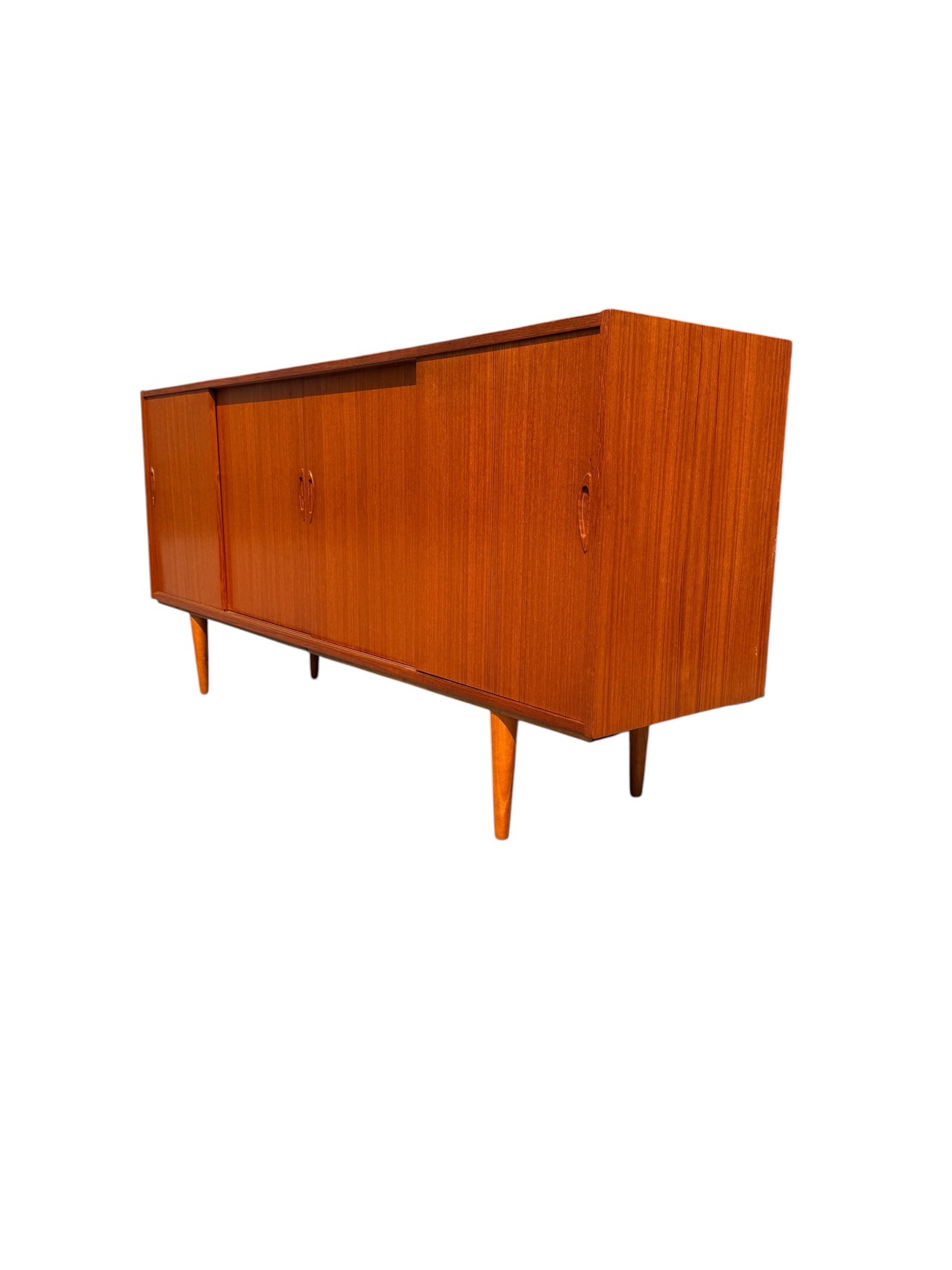 Danish Teak Credenza, three-quarter angle right side