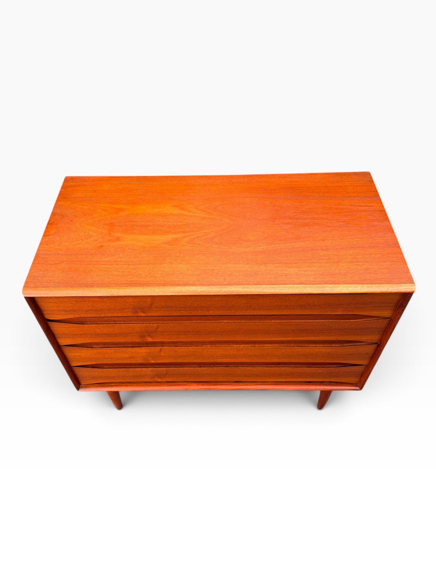 Teak dresser case side with book-matched grain