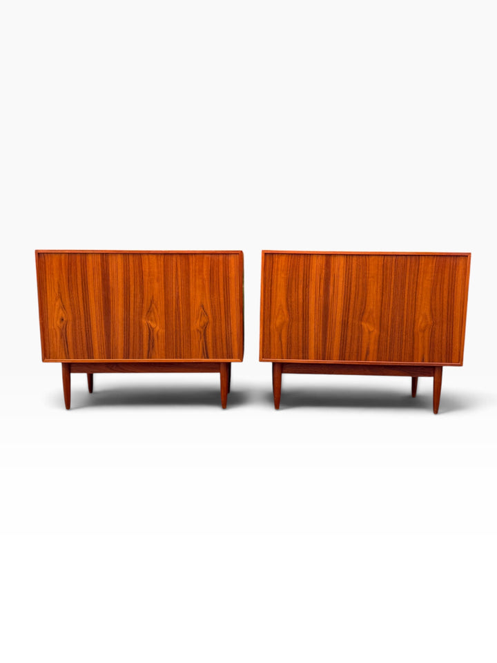 Finished teak backs of the pair, angled view