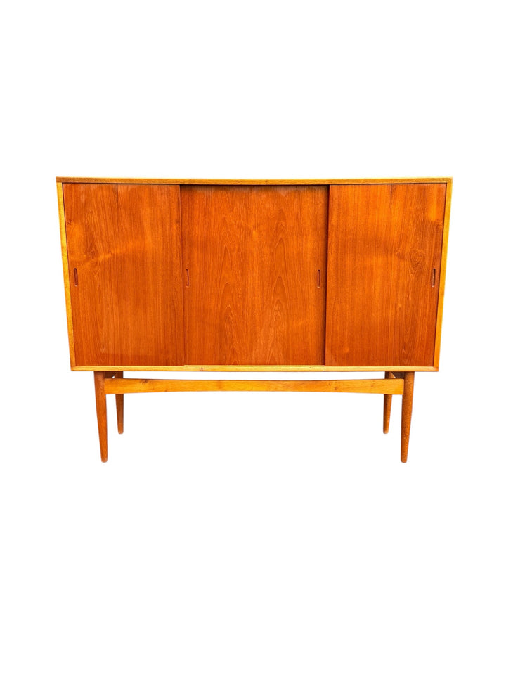 Danish Teak and White Oak Highboard, three sliding doors, front view