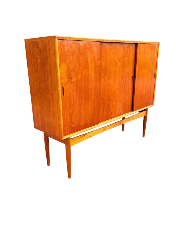 Danish Teak and White Oak Highboard, three-quarter angle left
