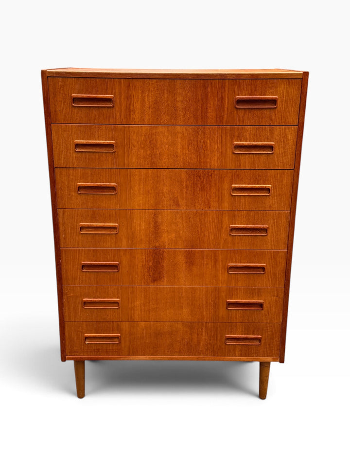 Teak chest of drawers, straight front view