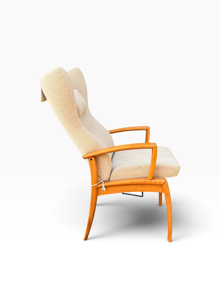 Wingback recliner, angled side view