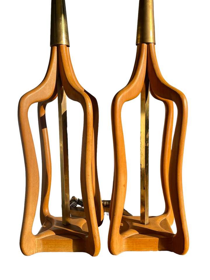 Pair MCM Wooden Tall Table Lamps image 1