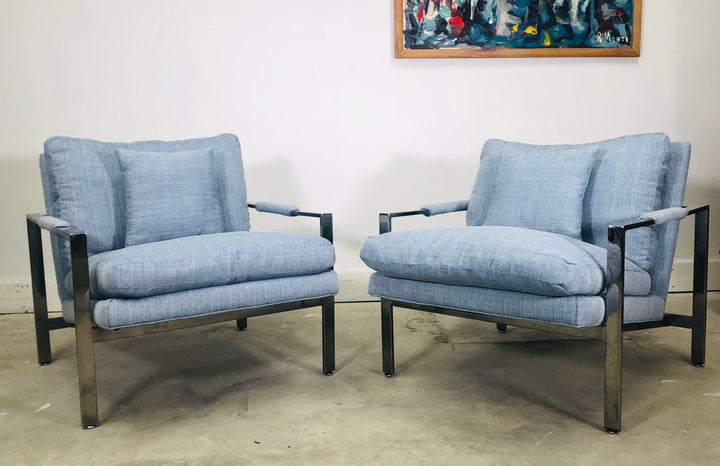 Pair of Milo Baughman Thayer Coggin Chrome Flat Bar Lounge Chairs image 0