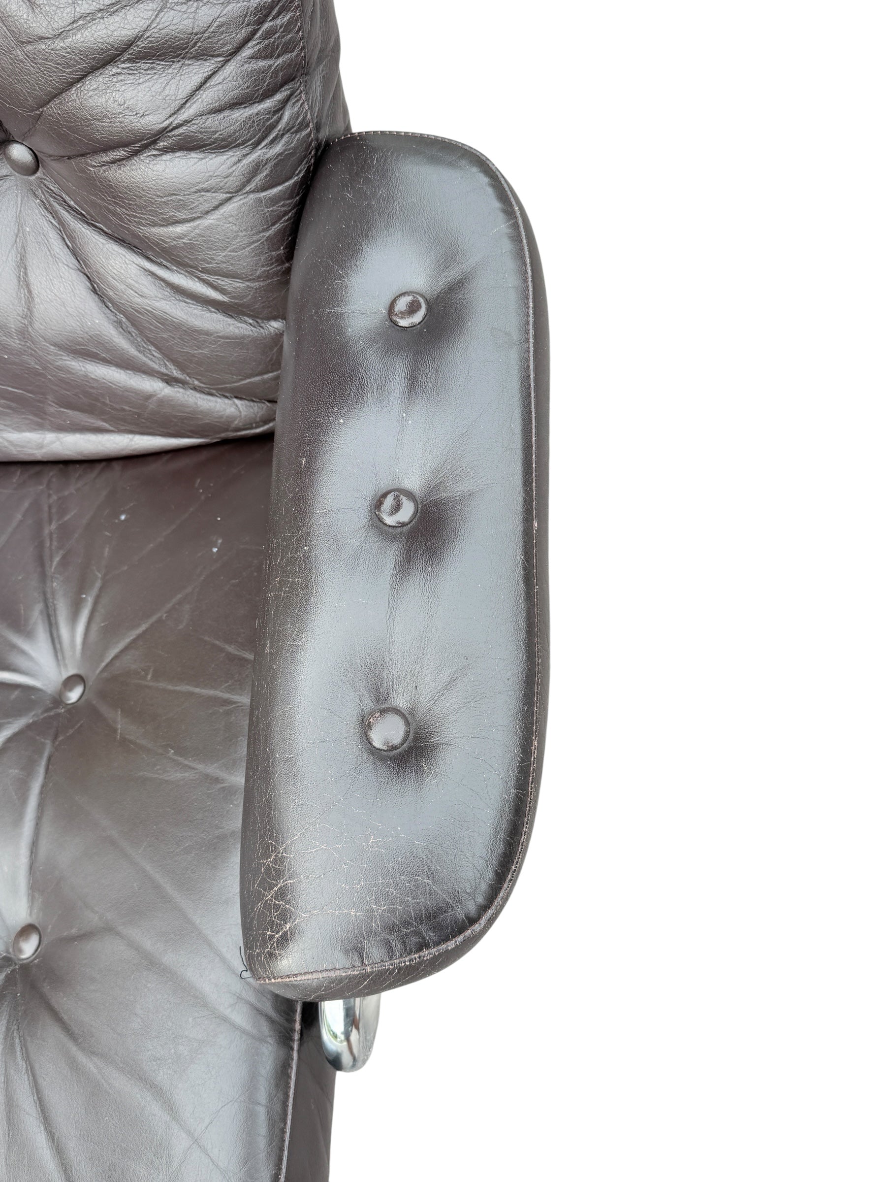 Vintage Ekornes Stressless Recliner & Ottoman – Mid Century Modern Chrome Base image 6