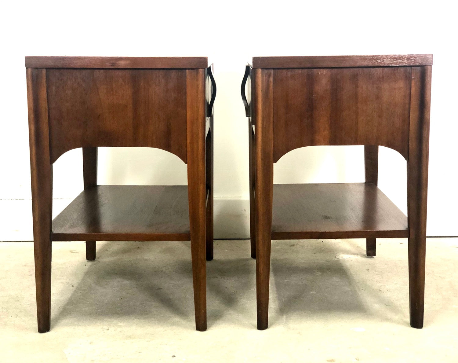 Pair Mid-Century Modern Rosewood & Pecan Nightstands By Kent Coffey image 1