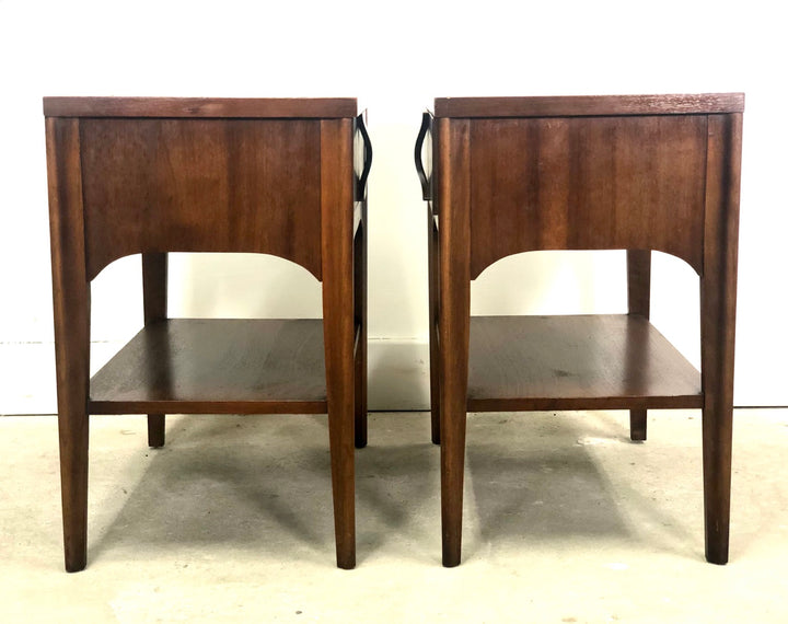 Pair Mid-Century Modern Rosewood & Pecan Nightstands By Kent Coffey image 1