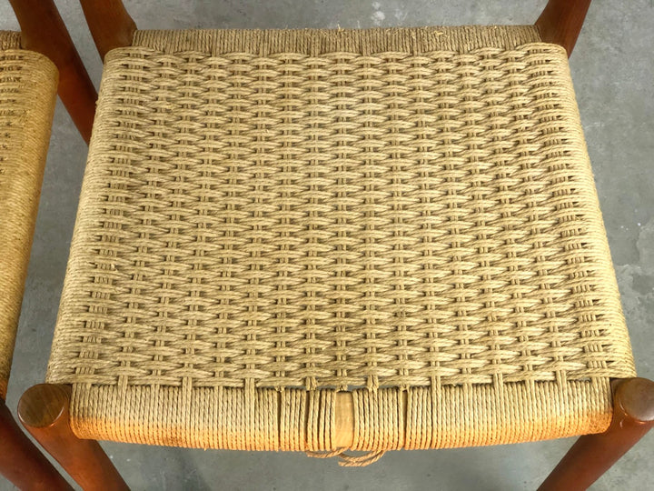 Pair MCM Danish Teak J.L. Møller Model 84 Chairs With Woven Seat image 7