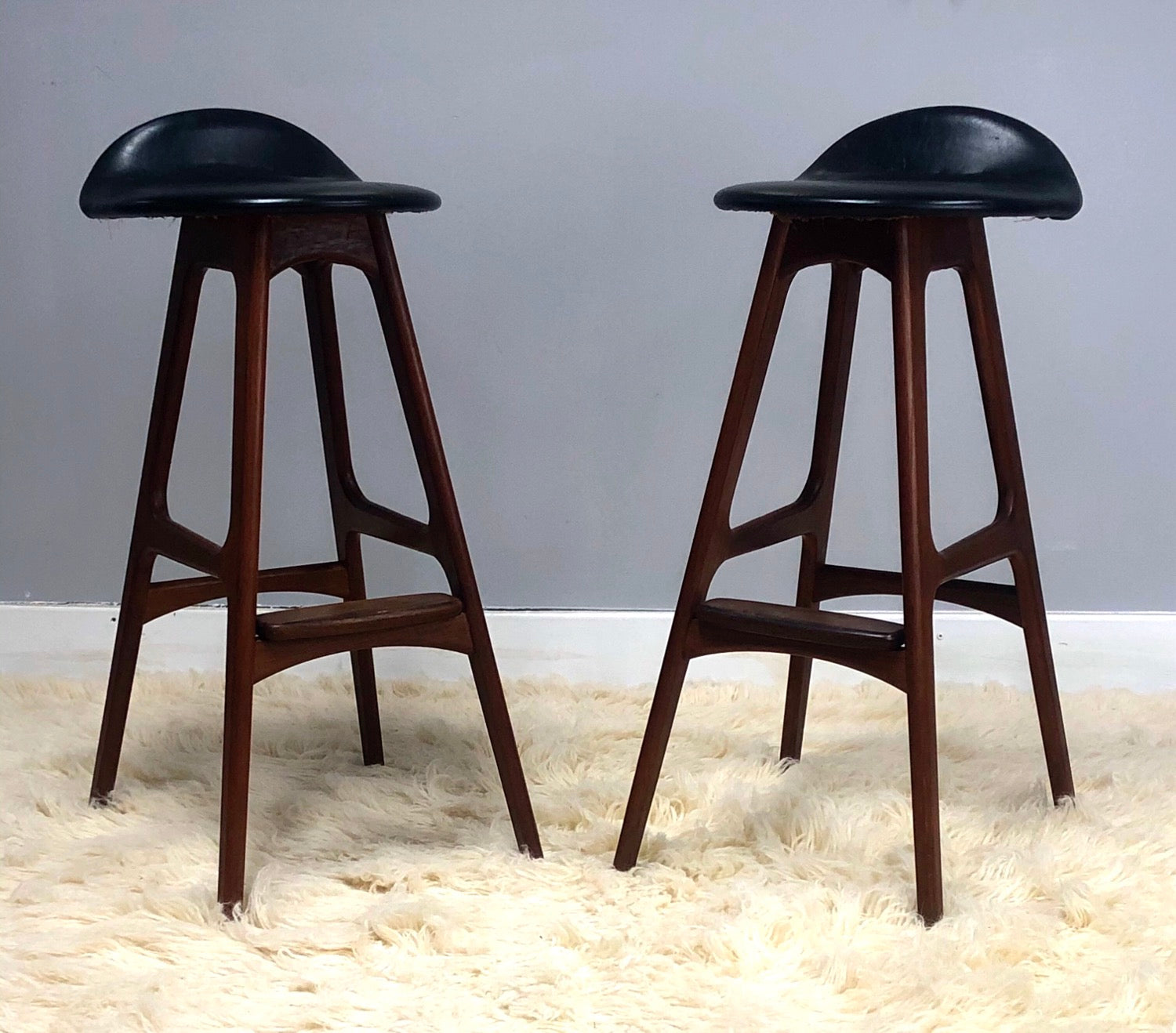 Mid-Century Danish Modern Erik Buch Buck Pair Rosewood & Teak Bar Stools image 0