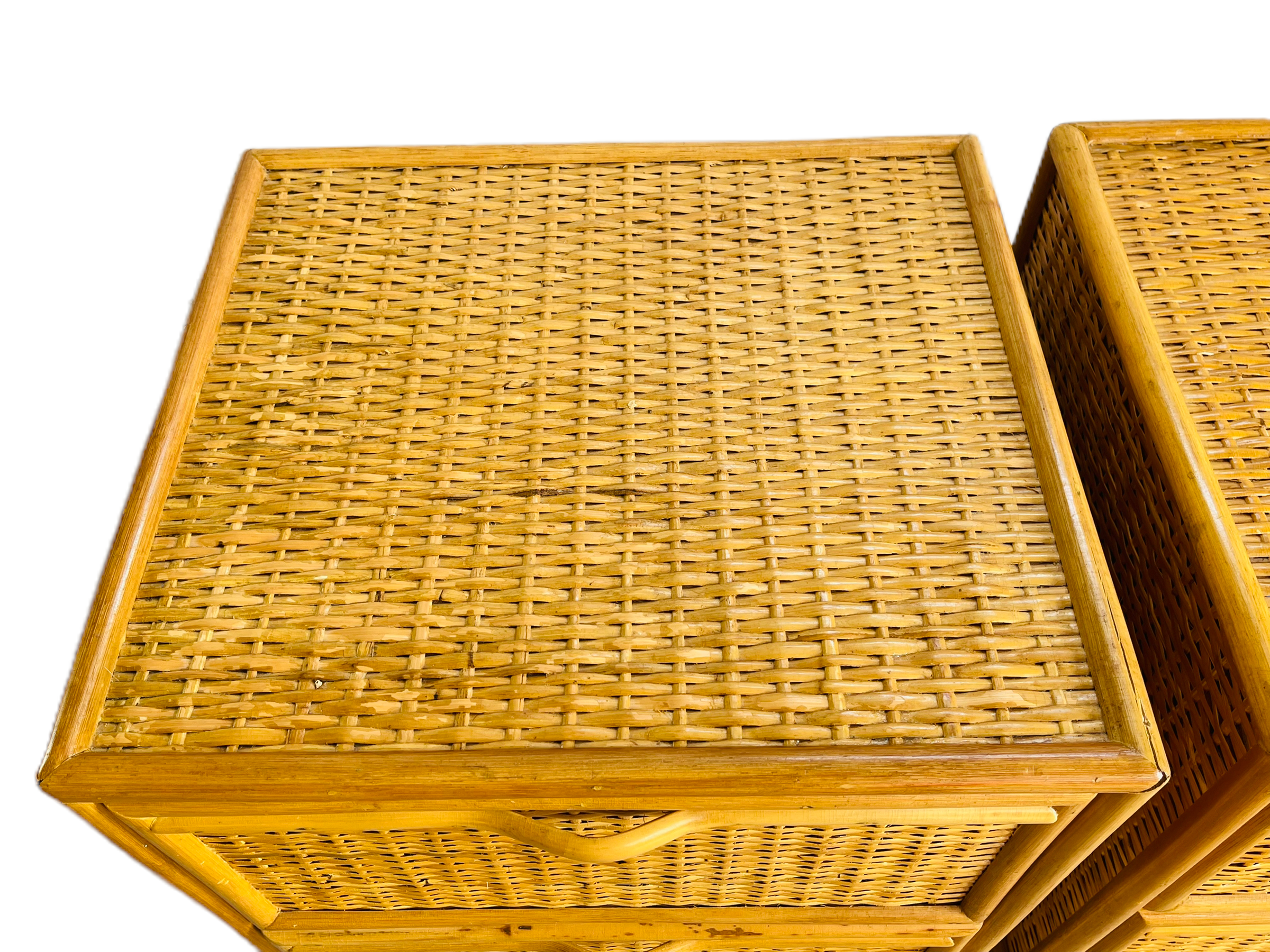 1970s Pair Spanish Lace Wicker & Bamboo Two Drawer Nightstands  image 6