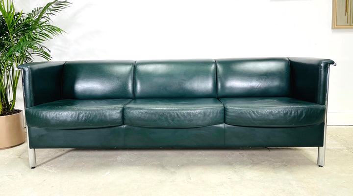 Vintage Teak & Chrome Office Leather Sofa image 2