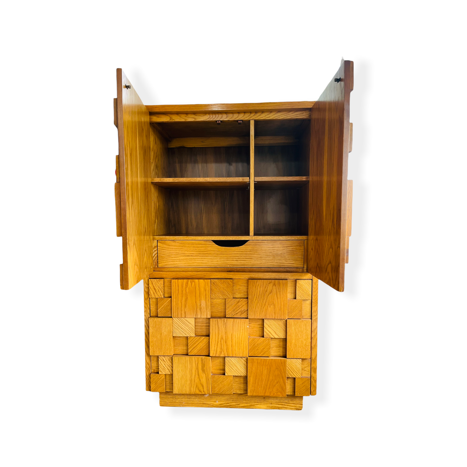 Mid Century Modern Brutalist Wood Block Cabinet by Lane Furniture  image 4