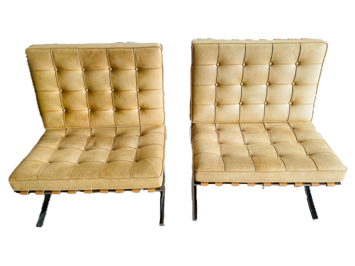 Pair of Knoll Leather Ludwig Mies Van Der Rohe Barcelona Chairs image 3