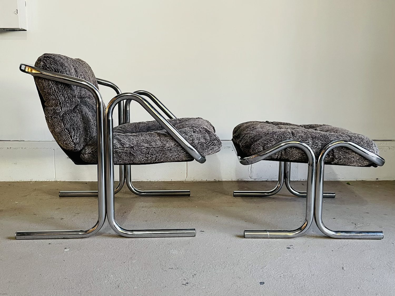 Mid-Century Modern Chrome Lounge Chair & Ottoman by Jerry Johnson for Landes image 6