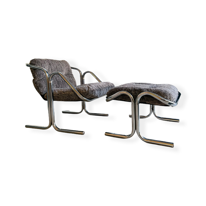 Mid-Century Modern Chrome Lounge Chair & Ottoman by Jerry Johnson for Landes image 1
