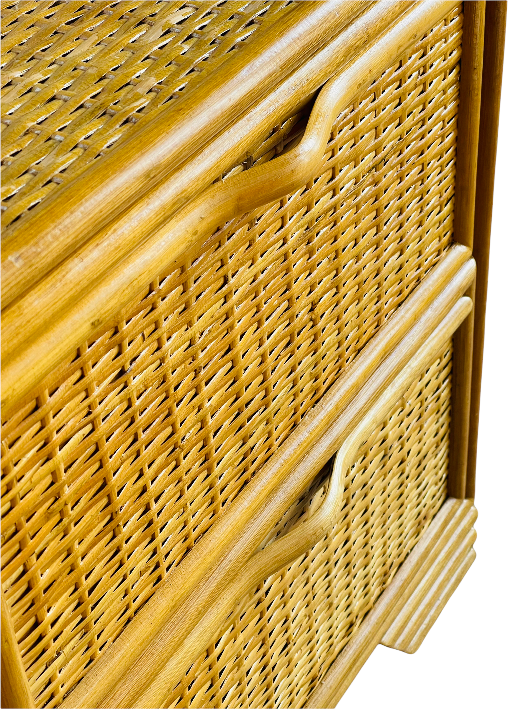 1970s Pair Spanish Lace Wicker & Bamboo Two Drawer Nightstands  image 8