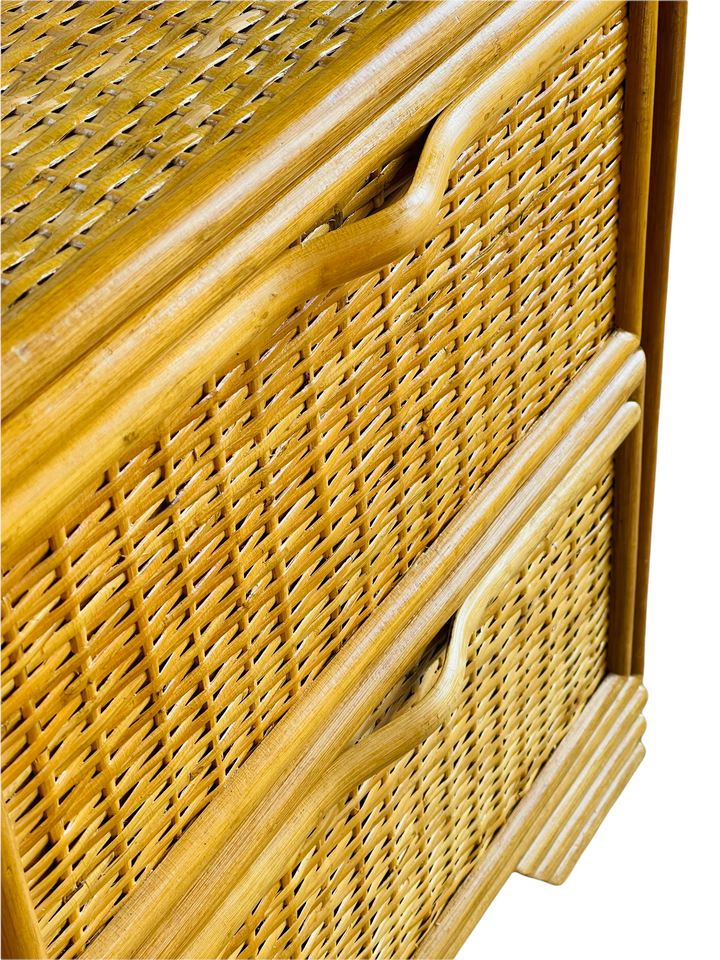 1970s Pair Spanish Lace Wicker & Bamboo Two Drawer Nightstands  image 8