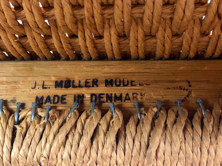 Pair MCM Danish Teak J.L. Møller Model 84 Chairs With Woven Seat image 9