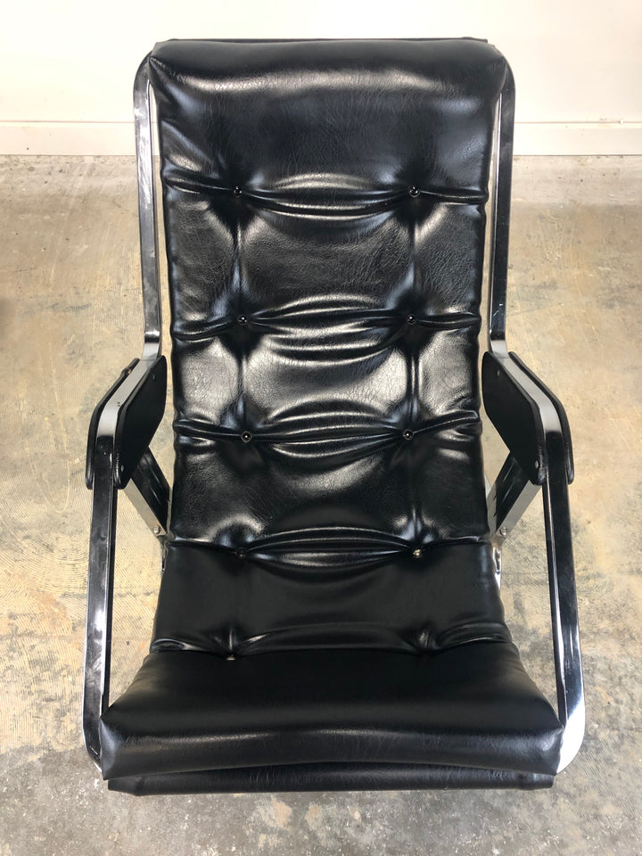 Mid Century Leather & Chrome Gravity Lounge Chair With Ottoman image 3