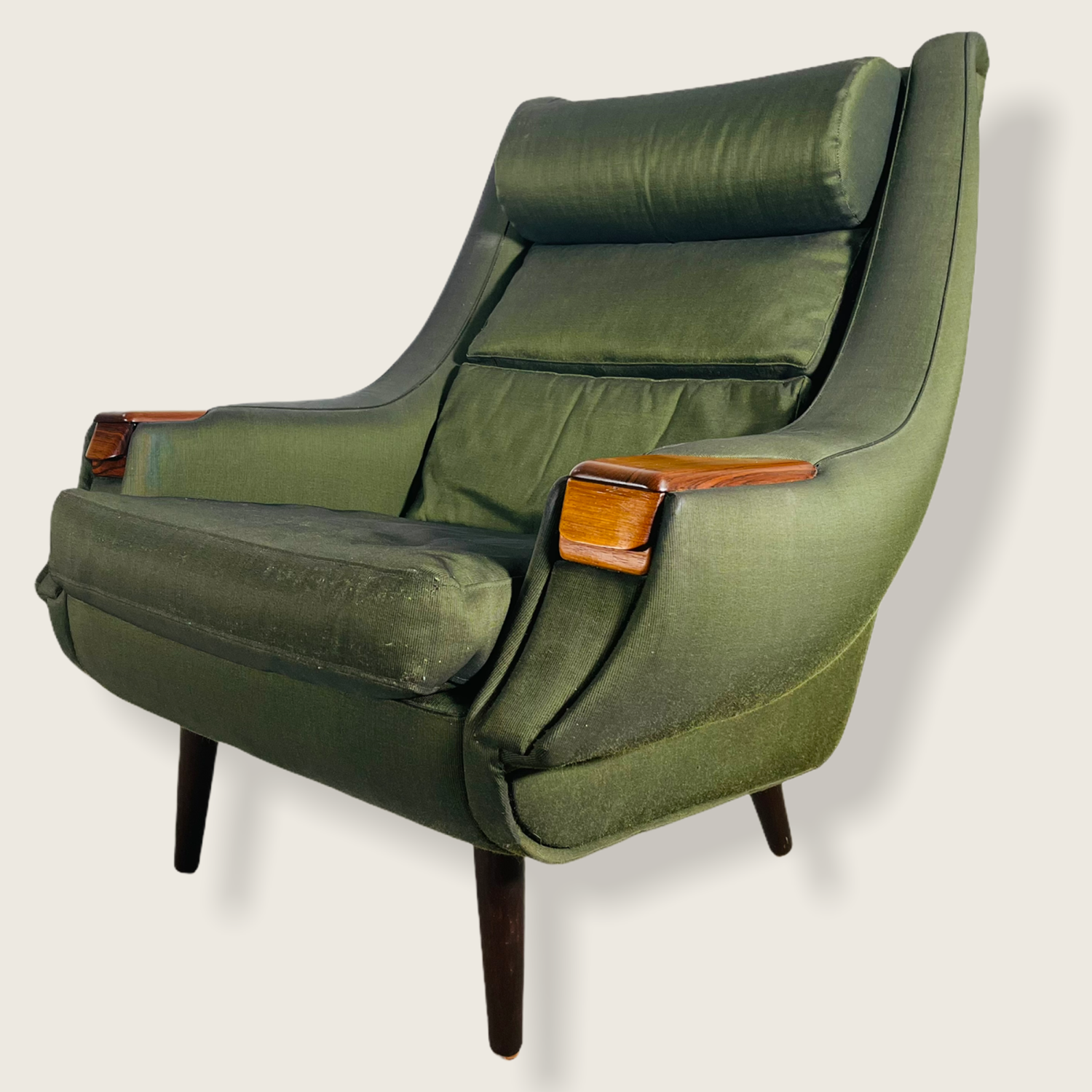 1960s Danish Modern Green Upholstered Lounge Chair  image 1