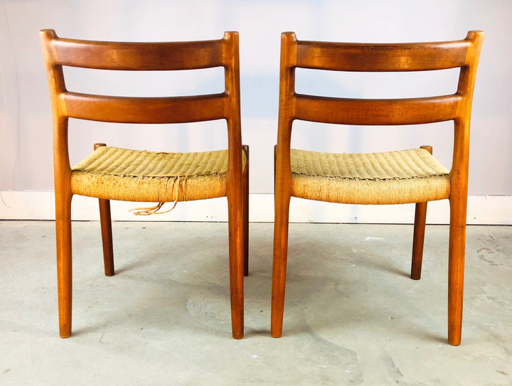 Pair MCM Danish Teak J.L. Møller Model 84 Chairs With Woven Seat image 3