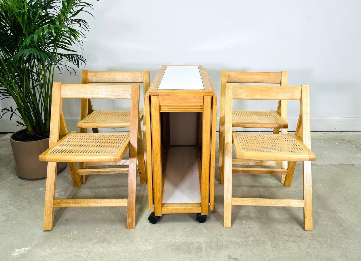 Mid-Century Modern Drop Leaf Table with Folding Chairs (Set 4) image 1