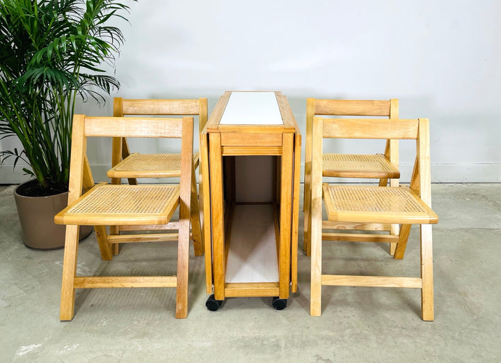 Mid-Century Modern Drop Leaf Table with Folding Chairs (Set 4) image 1