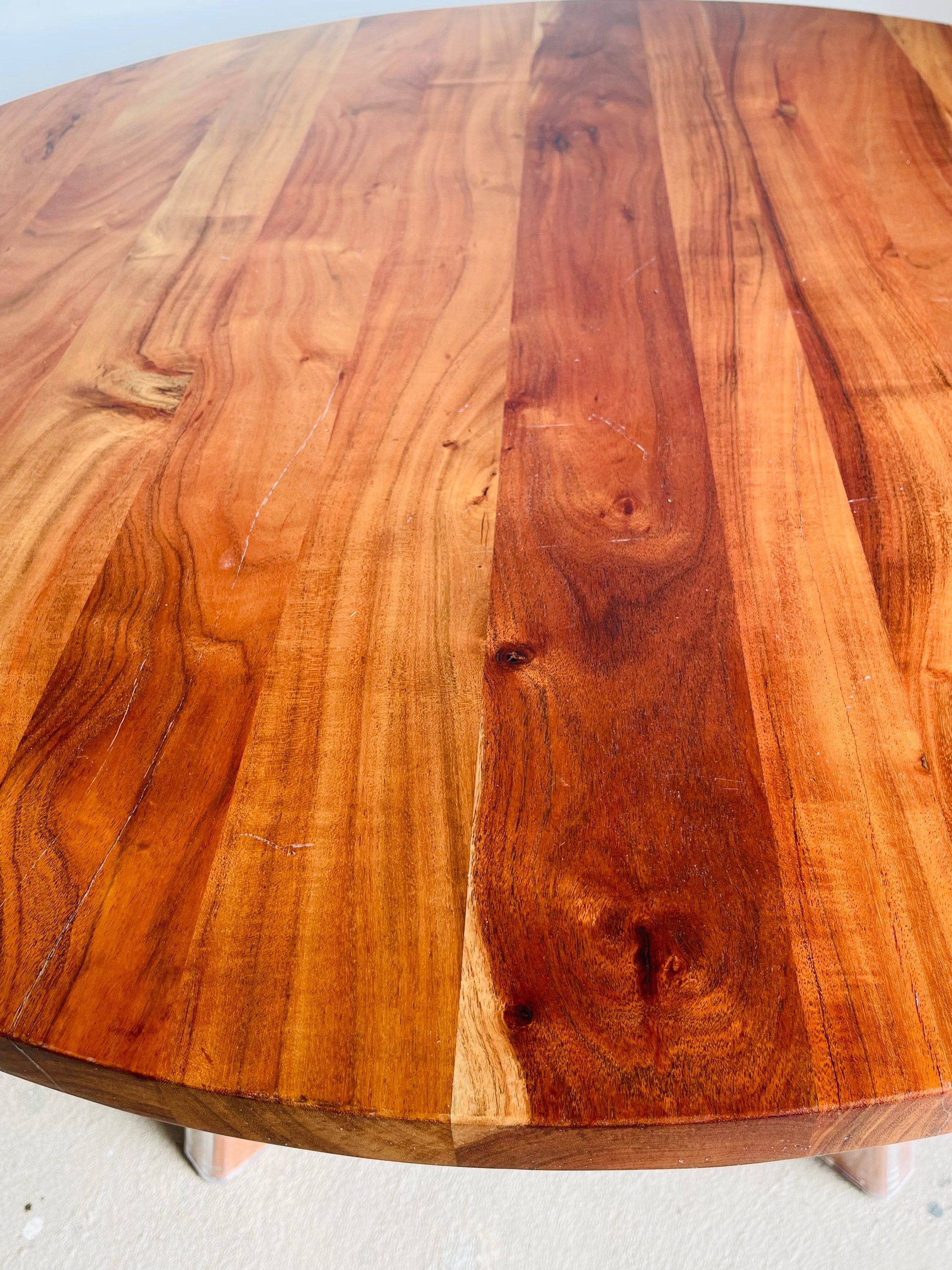 Round Cherry Dining Table with Lucite Legs image 7