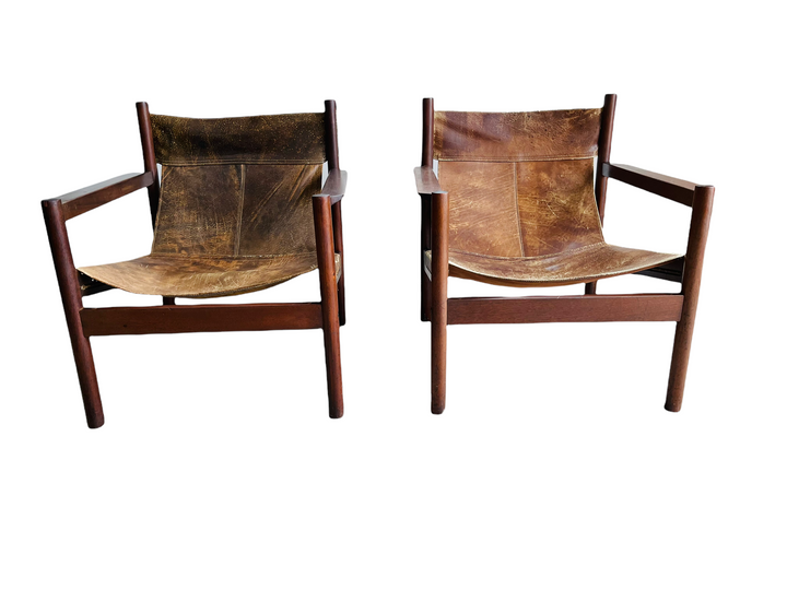 1960s Michel Arnoult Roxinho Leather Sling Lounge Chairs  image 5