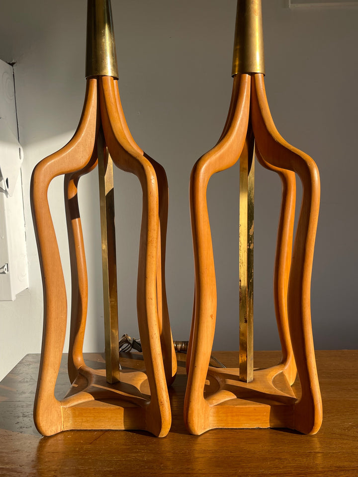 Pair MCM Wooden Tall Table Lamps image 10