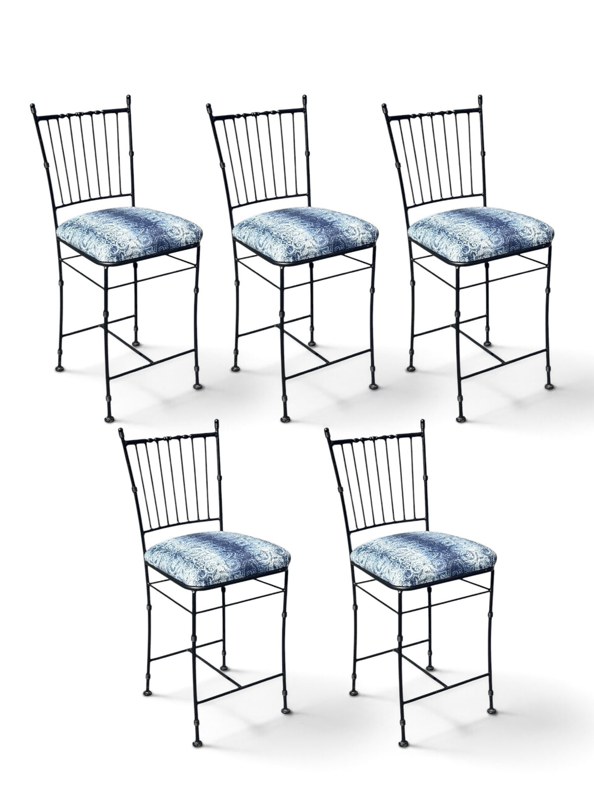 All five matching faux bamboo wrought iron counter stools, sold individually