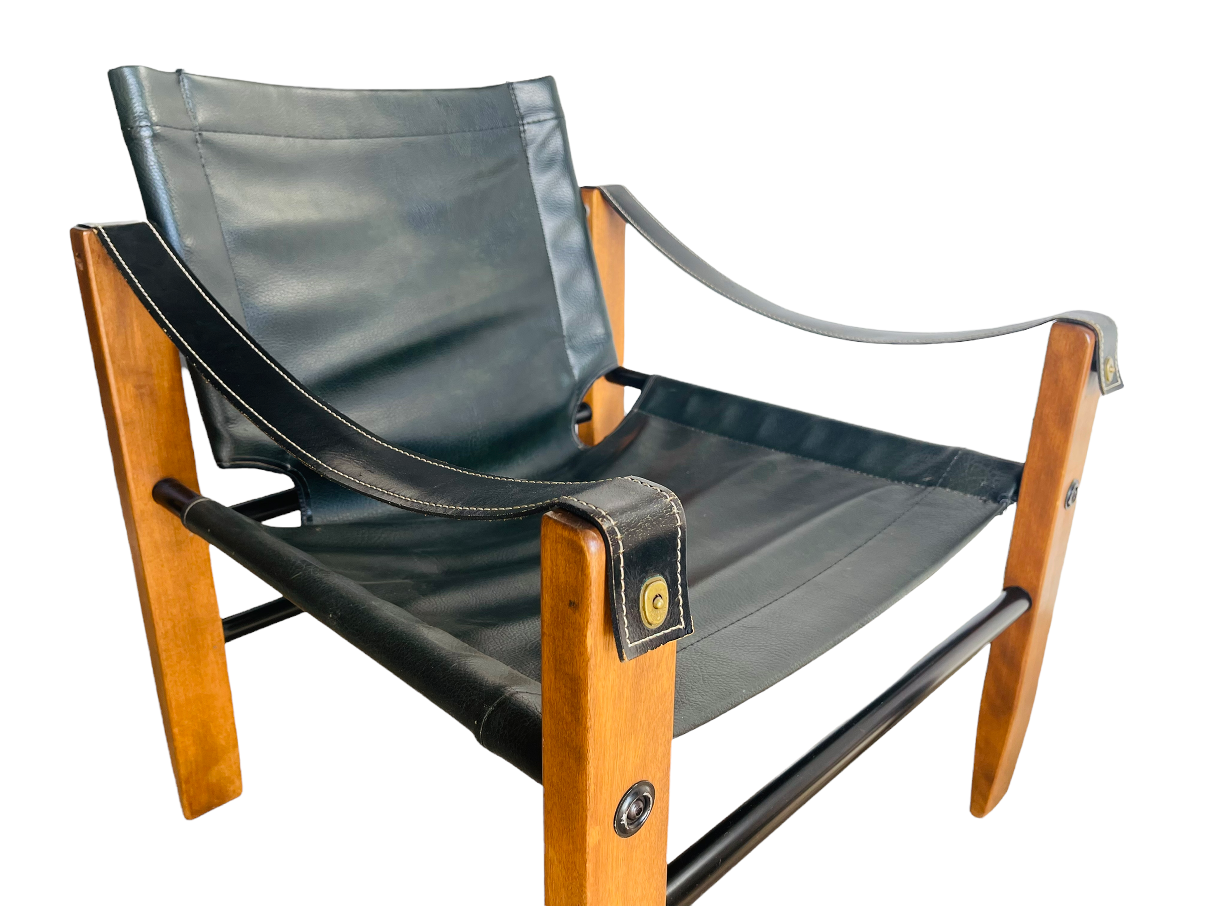 Mid-Century Modern Saddle Stitch Leather Safari Sling Chair & Ottoman  image 2