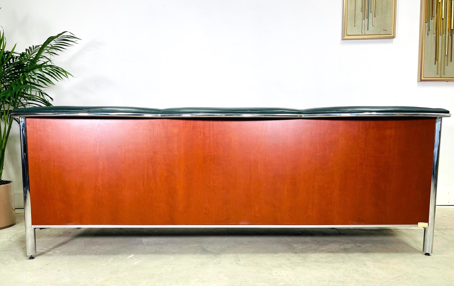 Vintage Teak & Chrome Office Leather Sofa image 4