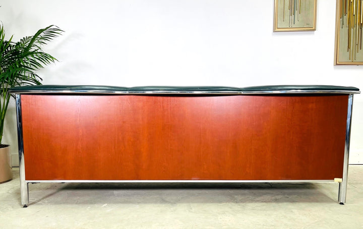 Vintage Teak & Chrome Office Leather Sofa image 4