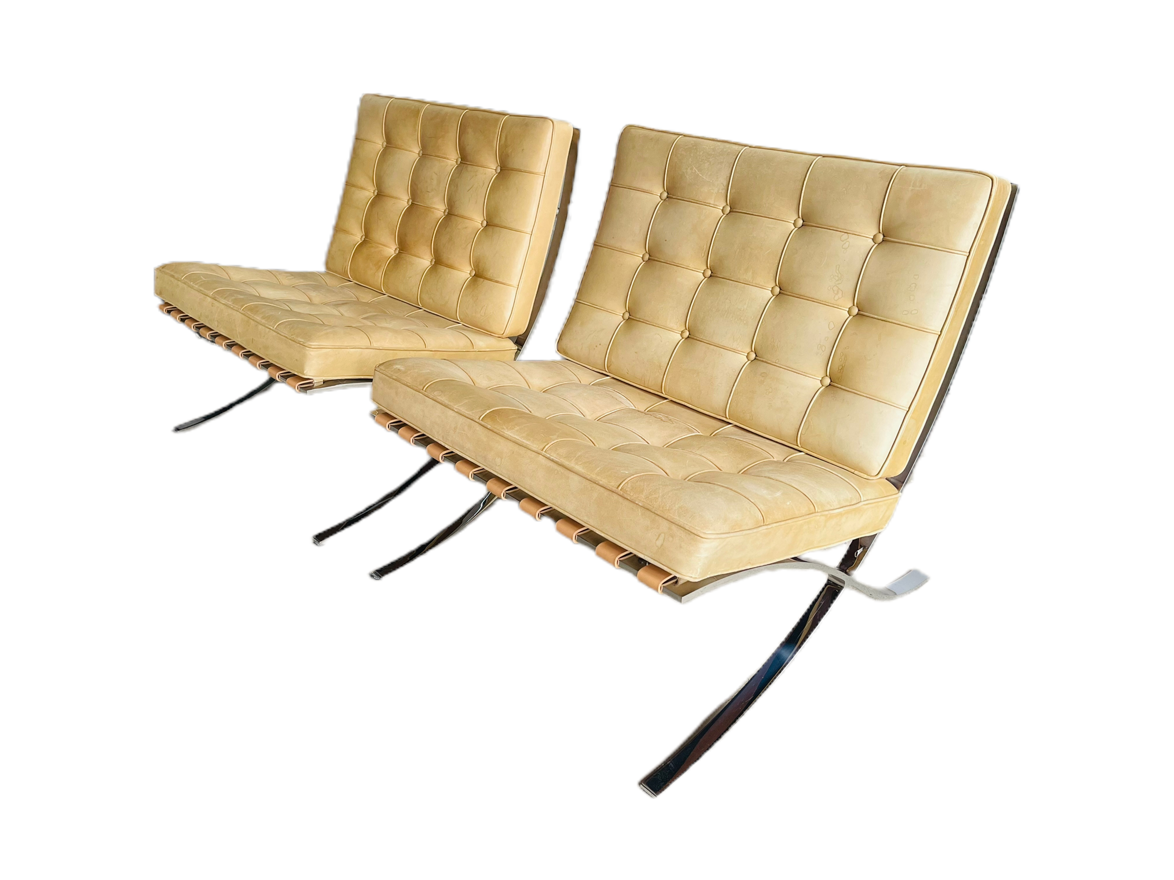 Pair of Knoll Leather Ludwig Mies Van Der Rohe Barcelona Chairs image 2