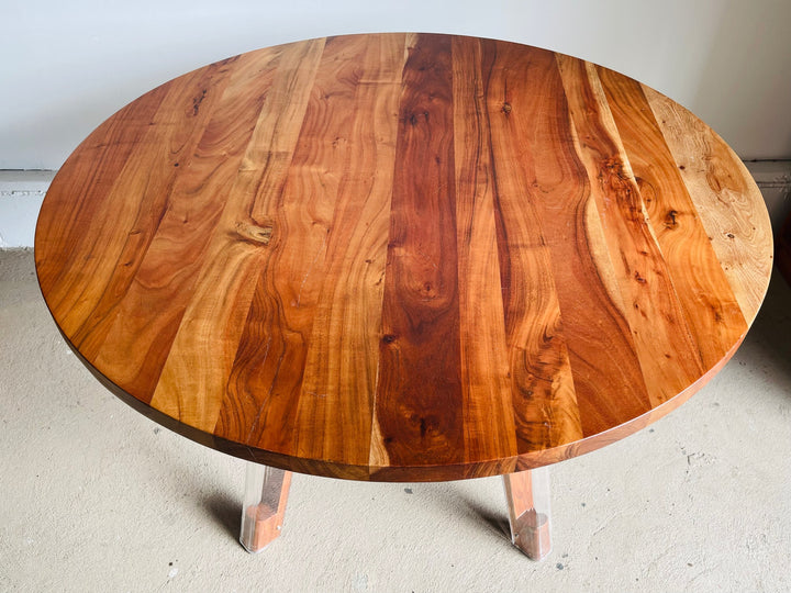 Round Cherry Dining Table with Lucite Legs image 6