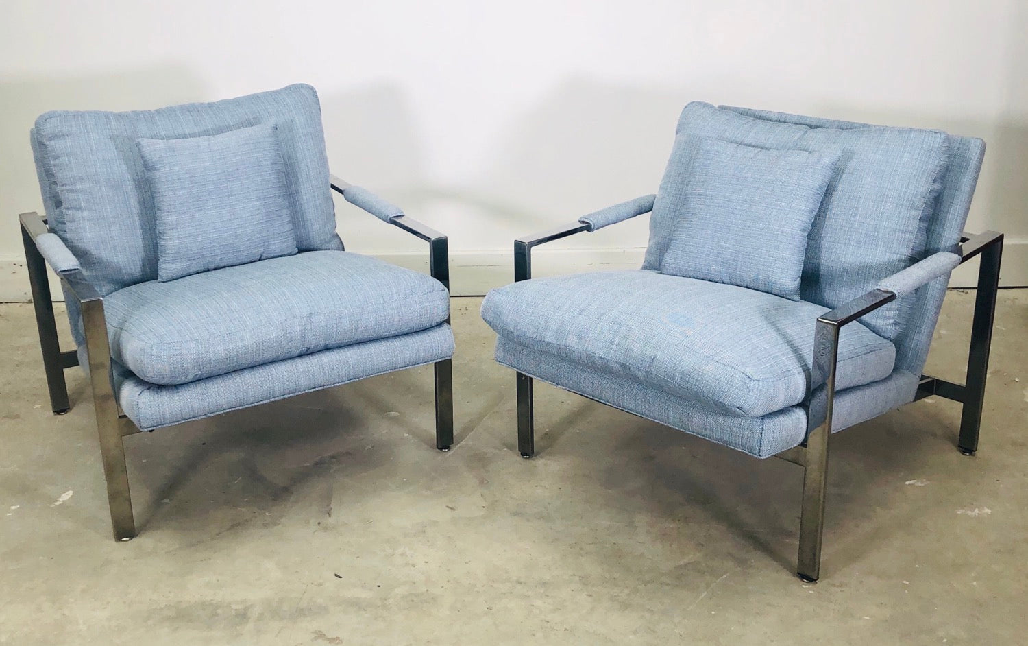 Pair of Milo Baughman Thayer Coggin Chrome Flat Bar Lounge Chairs image 1