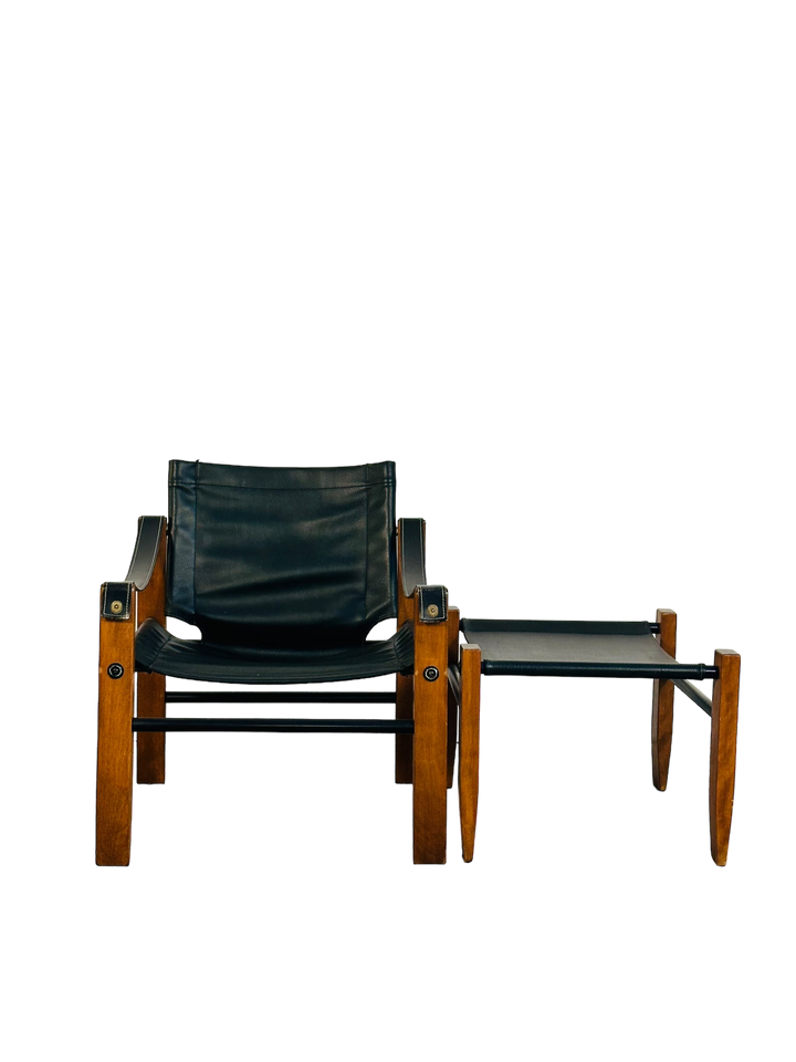 Mid Century Modern Leather Safari Lounge Chair & Ottoman image 11