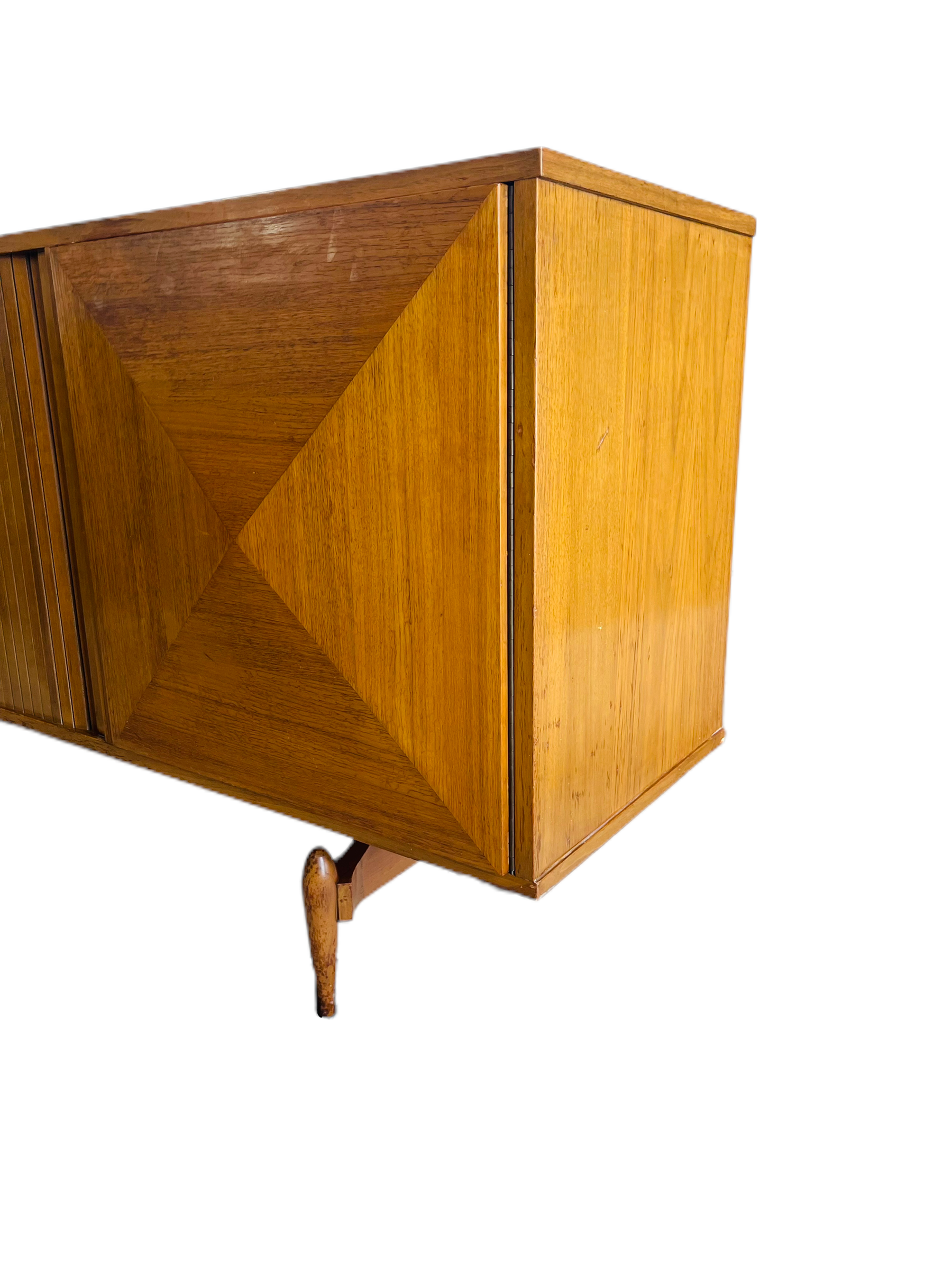 Mid-Century Modern Sculpture Dimond Credenza With Tambour Door image 4